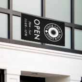 Einfaches Schwarz-weißes Open-Business-Logo Banner (Äußeres Gebäude)