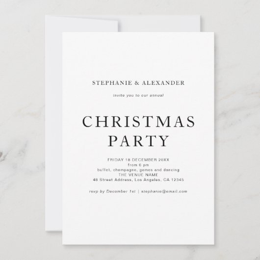 Einfaches Schwarz-weißes Party Einladung (Vorderseite)