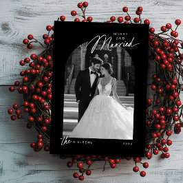 Einfaches Schwarz-weißes Verheiratetes Script-Foto Feiertagskarte