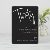 Einfaches Schwarzes 30. Geburtstag-Party Einladung (Stehend Vorderseite)