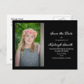 Einfaches Schwarzes Abschluss Save the Date Ankündigungspostkarte (Vorne/Hinten)