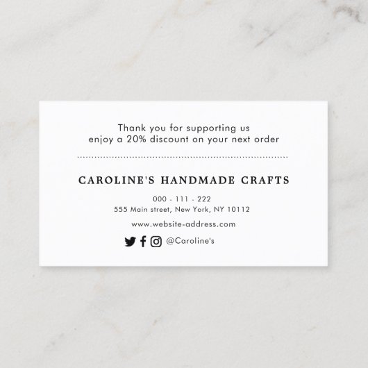 einfaches schwarzes Dankeschön Skript einfügen Visitenkarte (Rückseite)