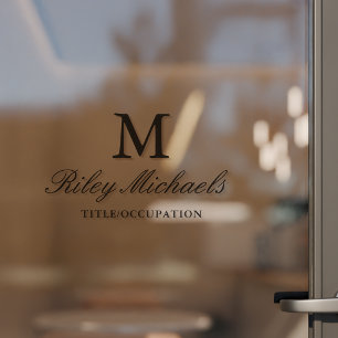 Einfaches Schwarzes Elegantes Monogramm Name Titel Fensteraufkleber