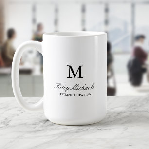 Einfaches Schwarzes Elegantes Monogramm Name Titel Kaffeetasse