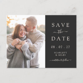 Einfaches Schwarzes Foto Save the Date Hochzeit Ankündigungspostkarte