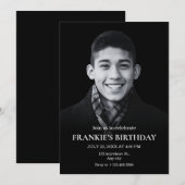 Einfaches Schwarzes Foto zum Geburtstag Einladung (Vorne/Hinten)