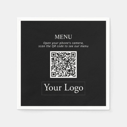 Einfaches schwarzes Geschäftslogo & QR-Code-Menü-S Serviette (Vorderseite)
