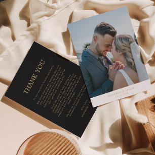 Einfaches Schwarzes Gold mit Foto Hochzeit Dankeskarte
