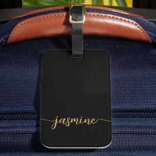 Einfaches Schwarzes Gold Weibliches Monogramm Name Gepäckanhänger