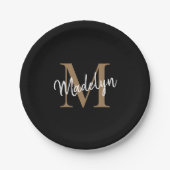 Einfaches schwarzes goldenes Monogramm femininer S Pappteller (Vorderseite)