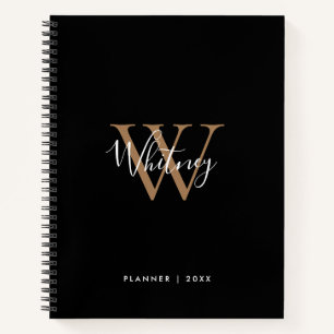 Einfaches schwarzes Goldschrift-Monogramm-Name-Not Notizblock