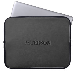 Einfaches schwarzes Kunstleder mit Monogramm Laptopschutzhülle