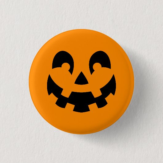Einfaches schwarzes Kürbisgesicht auf orangefarben Button (Vorderseite)