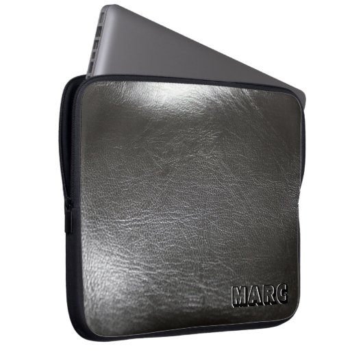 Einfaches schwarzes Leder Laptopschutzhülle (Vorne Rechts)