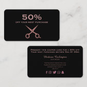 Einfaches Schwarzes mit Rosen-Goldscheren Rabattkarte (Vorne/Hinten)