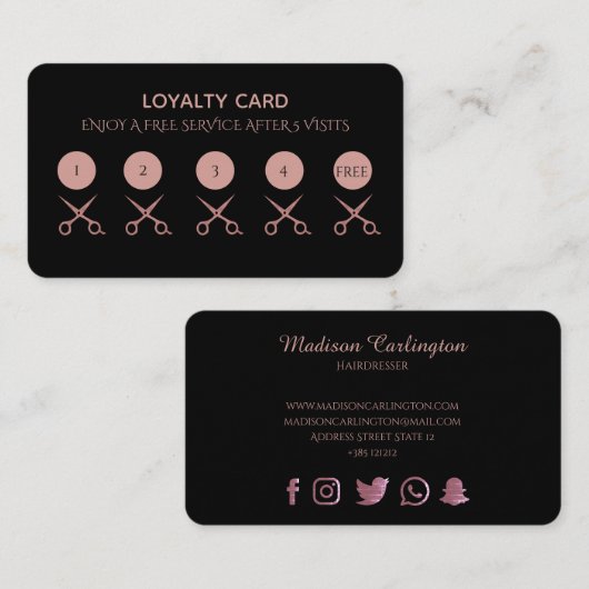 Einfaches Schwarzes mit Rosen-Goldscheren Treuekarte (Vorne/Hinten)