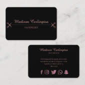 Einfaches Schwarzes mit Rosen-Goldscheren Visitenkarte (Vorne/Hinten)