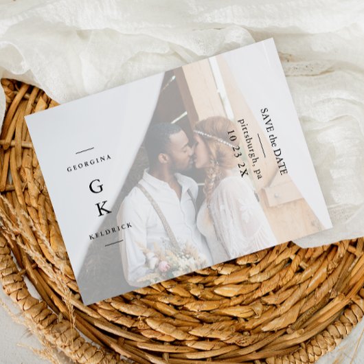 Einfaches Schwarzes Monogramm-Foto Hochzeit Sicher Postkarte