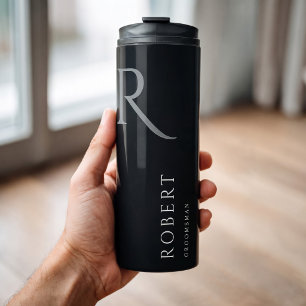 Einfaches schwarzes Monogramm personalisiertes Tra Thermosbecher