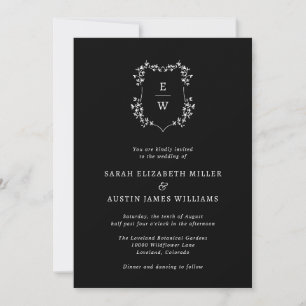 Einfaches schwarzes Monogramm zur Hochzeit Einladung