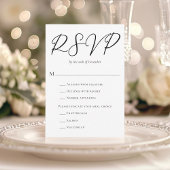 Einfaches Schwarzes Script mit Meal Choice Wedding RSVP Karte