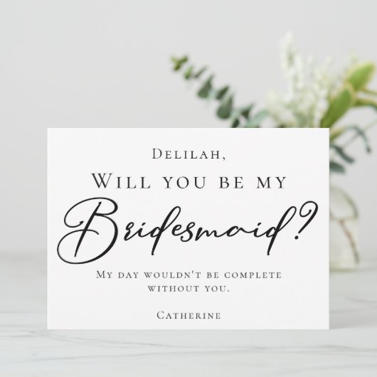 Einfaches schwarzes Script wird meine Bridesmaid s Einladung (Stehend Vorderseite)