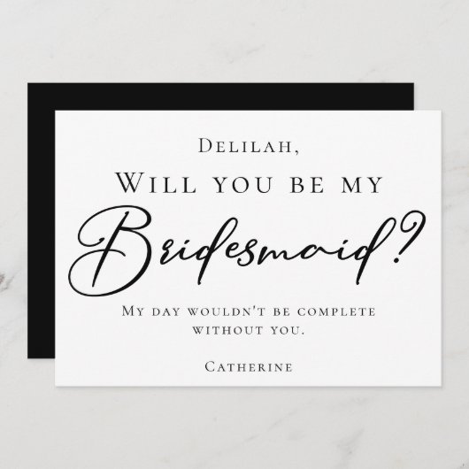 Einfaches schwarzes Script wird meine Bridesmaid s Einladung (Vorne/Hinten)