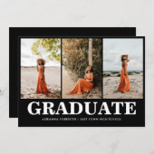 Einfaches, schwarzes Skript | Graduate-FotoCollage Einladung (Vorne/Hinten)
