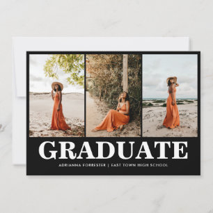 Einfaches, schwarzes Skript   Graduate-FotoCollage Einladung