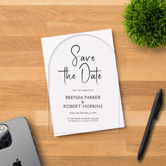Einfaches Schwarzes Skript Save The Date Acryleinladungen (Insitu (Einladungskarte))
