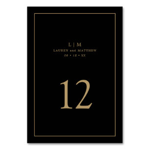 Einfaches schwarzes und goldenes Monogramm Elegant Tischnummer