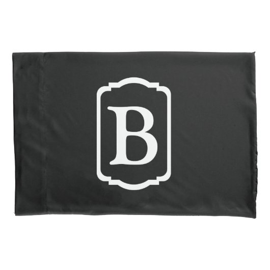 Einfaches schwarzes und weißes gerahmtes Monogramm Kissenbezug (Vorderseite)