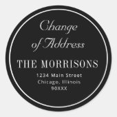 Einfaches Schwarzweiß-Adressenwechsel Runder Aufkleber (Vorderseite)