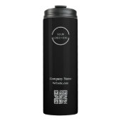 Einfaches Schwarzweiß-Firmenlogo und QR-Code Thermosbecher (Vorderseite)