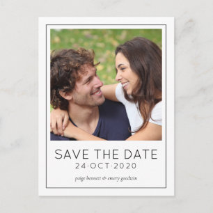 Einfaches Schwarzweiß-Gerahmtes Foto Save the Date Postkarte