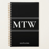 Einfaches Schwarzweiß-Monogramm-Text 2025 Planer (Vorderseite)
