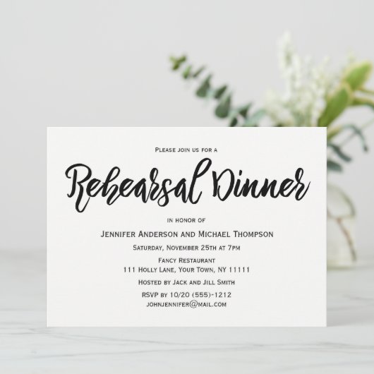 Einfaches Schwarzweiss-Proben-Abendessen Einladung (Stehend Vorderseite)