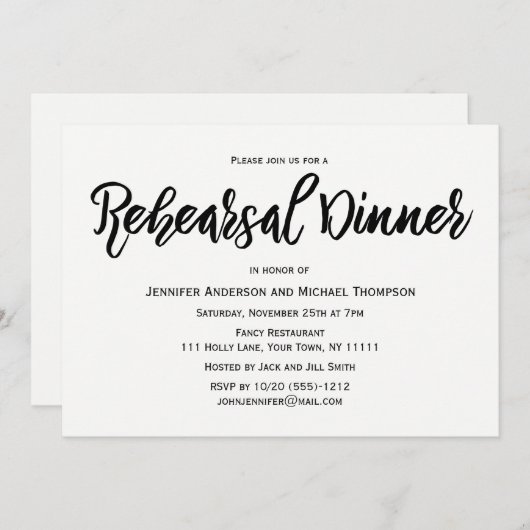 Einfaches Schwarzweiss-Proben-Abendessen Einladung (Vorne/Hinten)