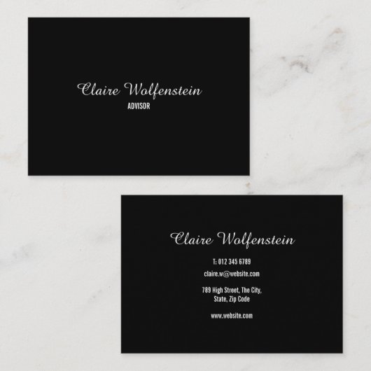 Einfaches Schwarzweiß-Script Beruflich Visitenkarte (Vorne/Hinten)