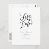 Einfaches Schwarzweiß-Script Save the Date Postkarte (Vorne/Hinten)