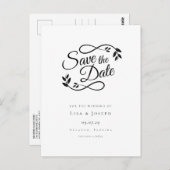 Einfaches Schwarzweiß-Script Save the Date Postkarte (Vorne/Hinten)