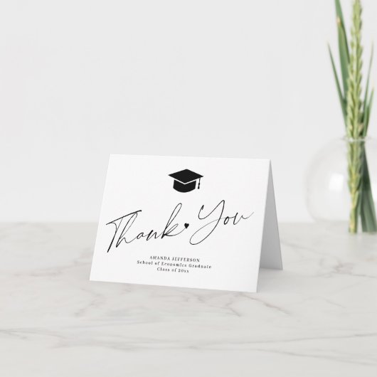 Einfaches Schwarzweiß-Skript-Abschluss Dankeskarte (Vorderseite)