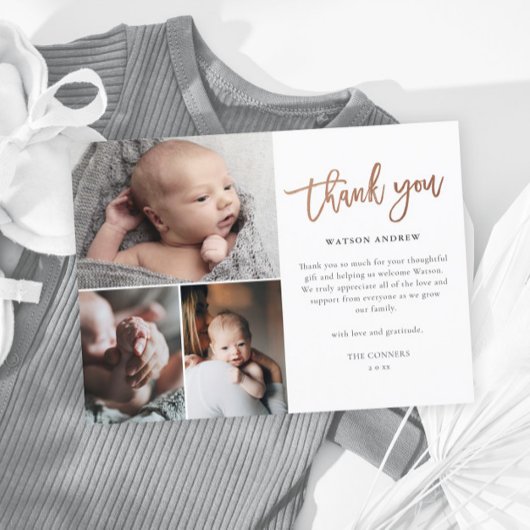 Einfaches Script 3 Foto Collage Baby Danke Postkarte
