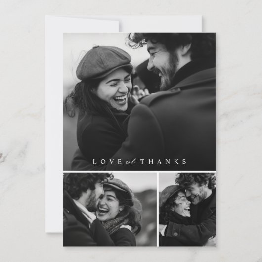 Einfaches Script 3 Foto Collage Wedding Dankeskarte (Vorderseite)