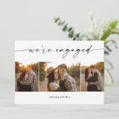 Einfaches Script 3 Foto Collage Wedding Verlobung Einladung (Stehend Vorderseite)