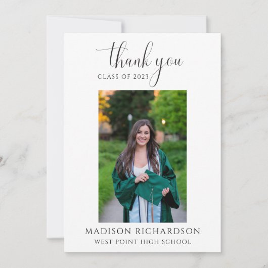 Einfaches Script-Abschluss-Foto Danke-Karte Einladung (Vorderseite)