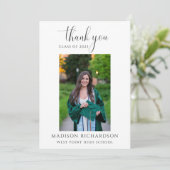 Einfaches Script-Abschluss-Foto Danke-Karte Einladung (Stehend Vorderseite)