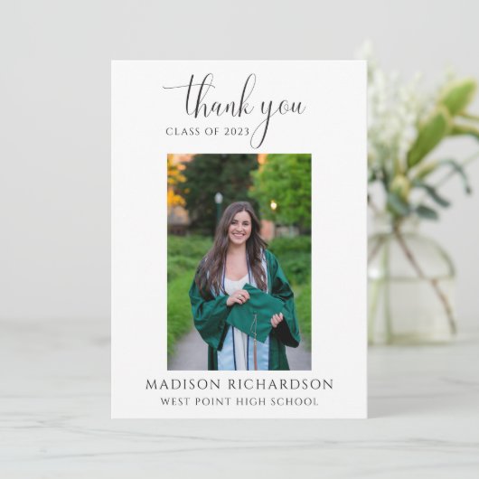 Einfaches Script-Abschluss-Foto Danke-Karte Einladung (Stehend Vorderseite)