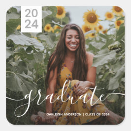 Einfaches Script-Abschluss-Foto Quadratischer Aufkleber