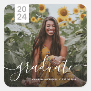 Einfaches Script-Abschluss-Foto Quadratischer Aufkleber